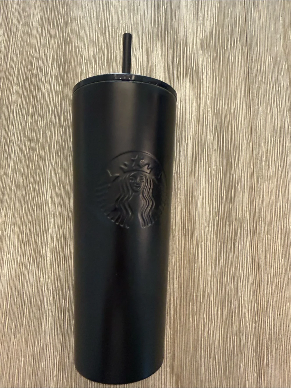 Starbucks Matte Black Tumbler 24oz with Embossed Logo and straw